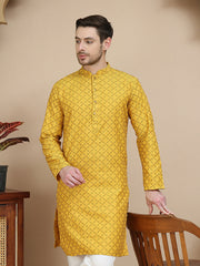 Jacquard Silk Straight Kurtas ( KO 5211 Mustard )