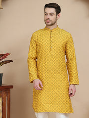 Jacquard Silk Straight Kurtas ( KO 5211 Mustard )