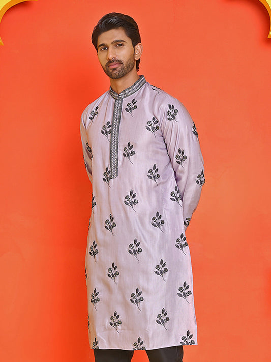 Chikankari Embroidered Kurtas For Men ( KO 5213 Purple )