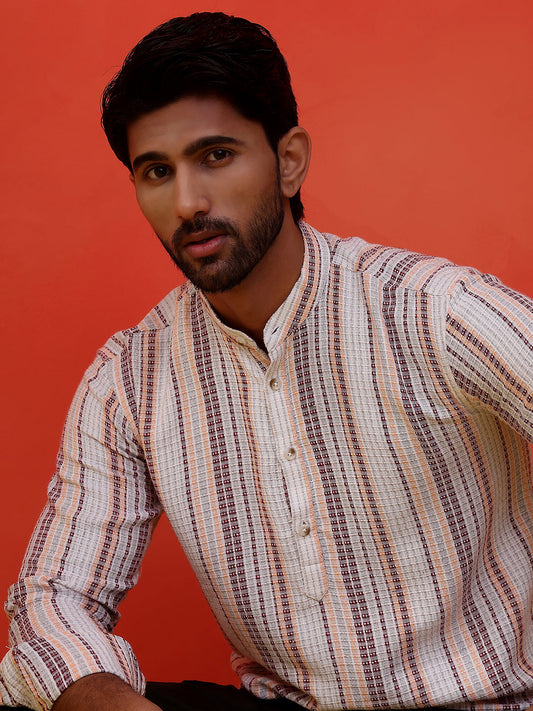 Striped Cotton short Kurtas ( KO 5214 Purple )
