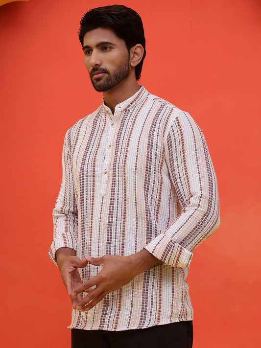 Striped Cotton short Kurtas ( KO 5214 Purple )