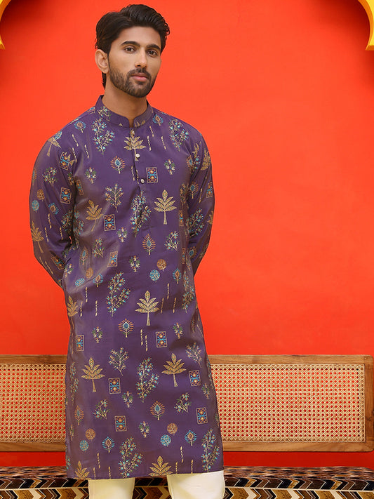 Printed Silk Blend Straight Kurtas ( KO 5218 Purple )