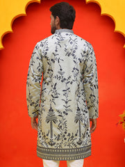 Chikankari Embroidered Kurtas For Men ( KO 5221 Grey )