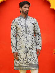 Chikankari Embroidered Kurtas For Men ( KO 5221 Grey )