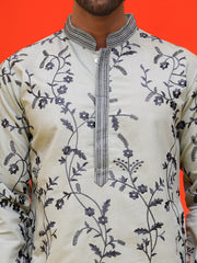 Chikankari Embroidered Kurtas For Men ( KO 5221 Grey )