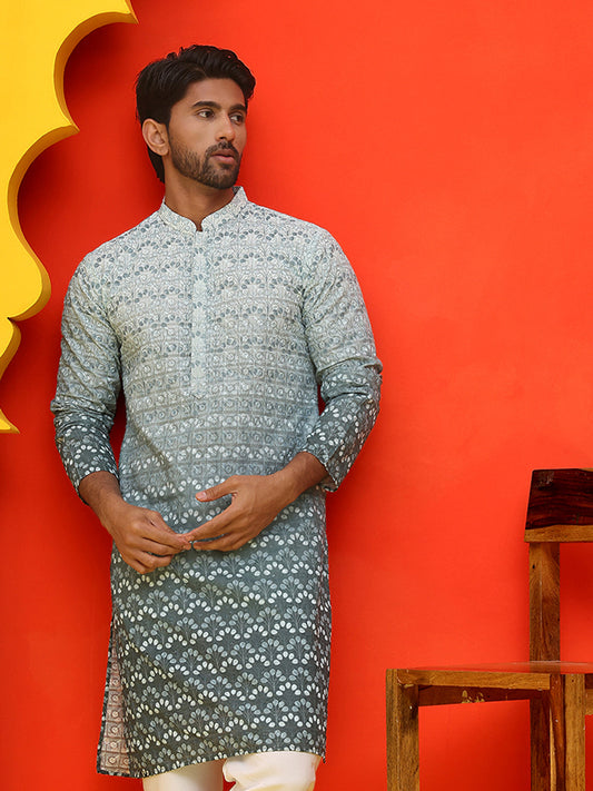 Ombre Printed & Embroidered Kurtas ( KO 5222 Blue )