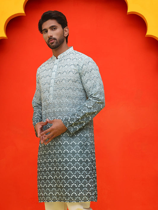 Ombre Printed & Embroidered Kurtas ( KO 5222 Blue )