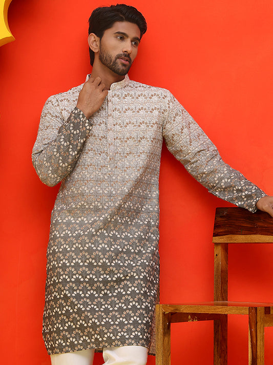Ombre Printed & Embroidered Kurtas ( KO 5222 Grey )
