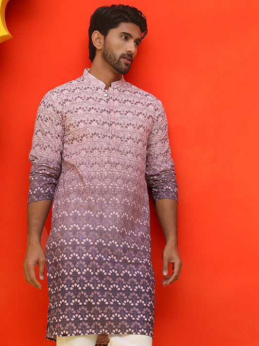 Ombre Printed & Embroidered Kurtas ( KO 5222 Purple )