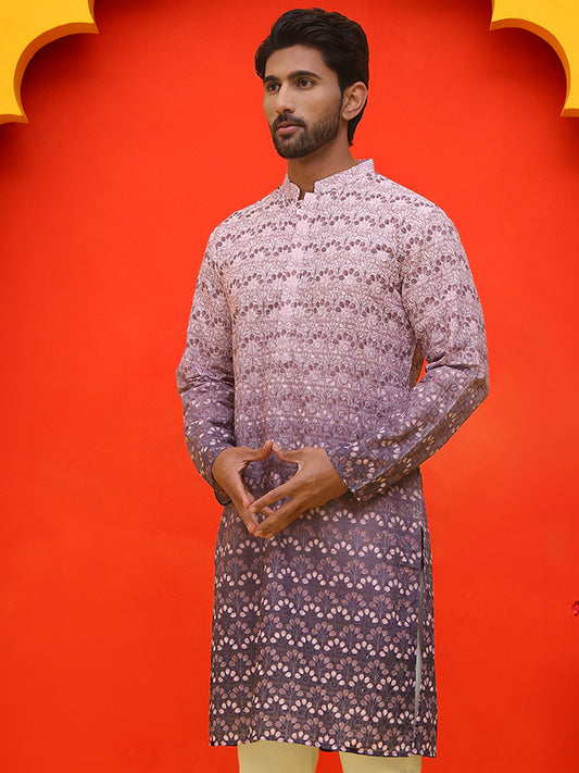 Ombre Printed & Embroidered Kurtas ( KO 5222 Purple )