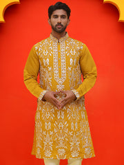 Embroidered & Sequins Kurtas For Men ( KO 5226 Mustard )
