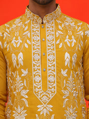 Embroidered & Sequins Kurtas For Men ( KO 5226 Mustard )