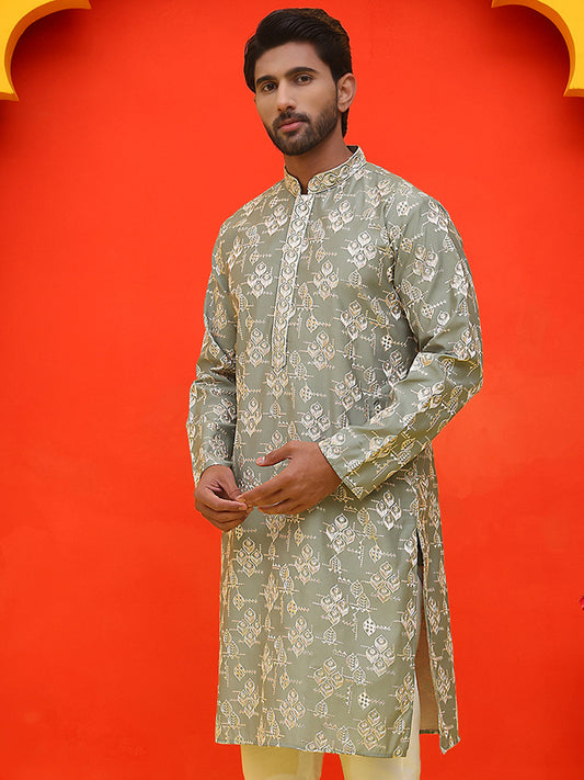 Men's Embroidered Kurtas ( KO 5229 Pista )