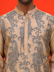 Embroidered & Sequins Kurtas For Men ( KO 5230 Beige )