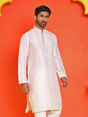 Embroidered and mirror work straight Kurtas For Men, ( KO 5231 Peach )