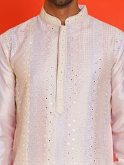 Embroidered and mirror work straight Kurtas For Men, ( KO 5231 Peach )