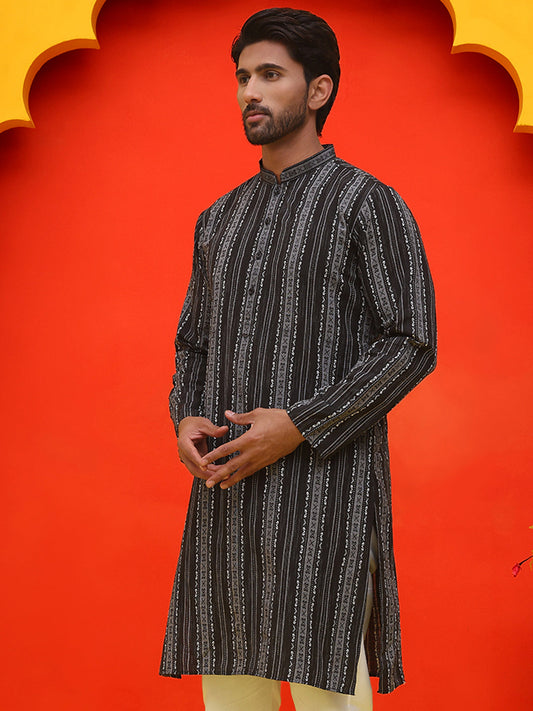 Self Design Straight Kurta For Men ( KO 5232 Black )