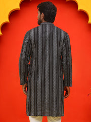 Self Design Straight Kurta For Men ( KO 5232 Black )