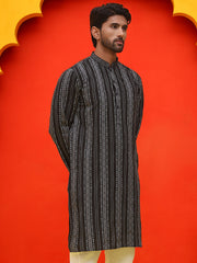 Self Design Straight Kurta For Men ( KO 5232 Black )