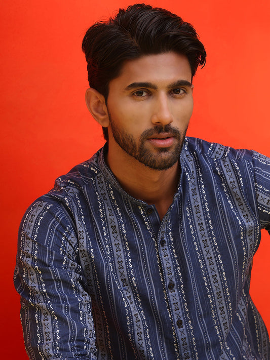Self Design Straight Kurta For Men ( KO 5232 Blue )
