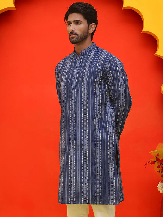 Self Design Straight Kurta For Men ( KO 5232 Blue )