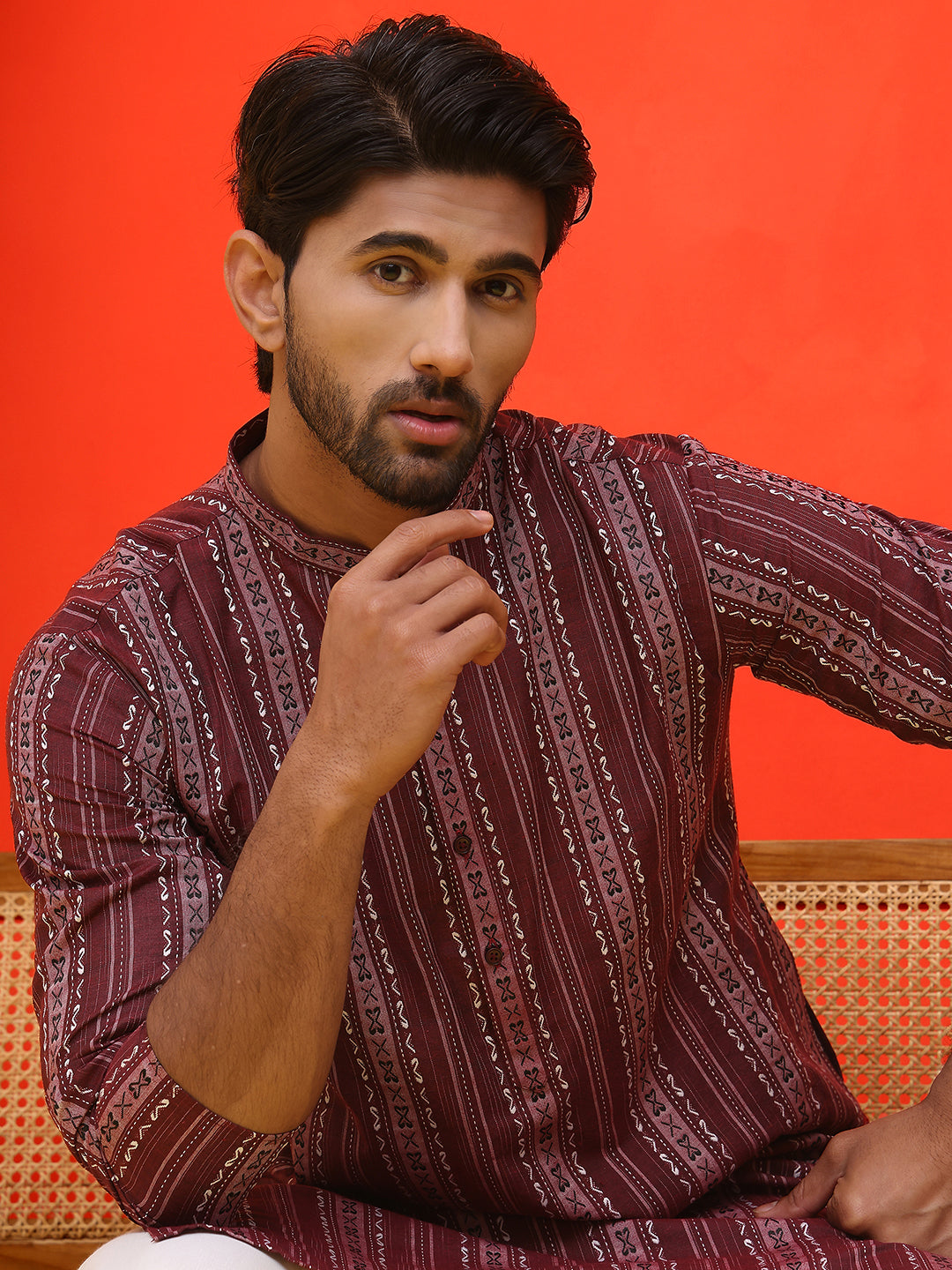 Self Design Straight Kurta For Men ( KO 5232 Maroon )