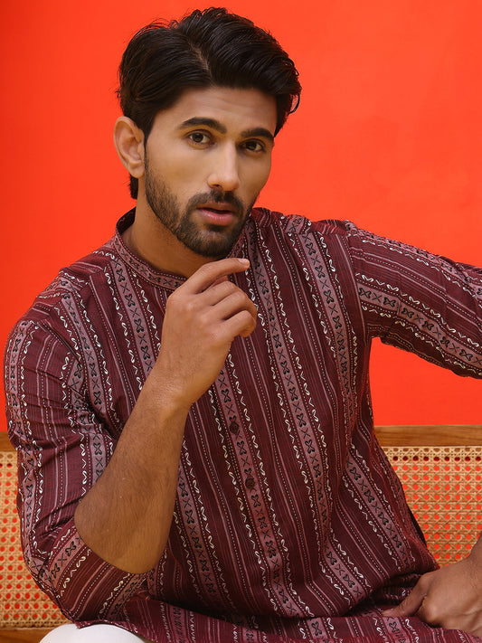 Self Design Straight Kurta For Men ( KO 5232 Maroon )