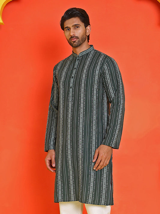 Self Design Straight Kurta For Men ( KO 5232 Olive )