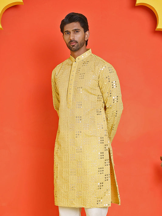 Embroidered & Sequins Kurtas ( KO 5233 Yellow )