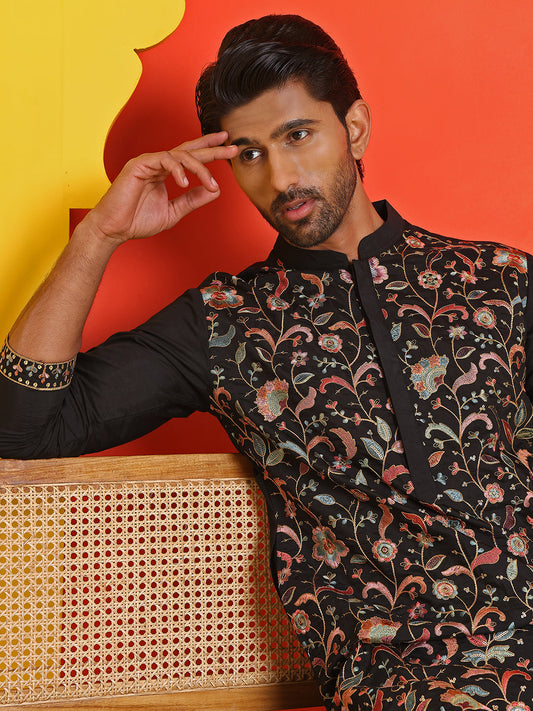 Floral Embroidered Straight Kurtas ( KO 5235 Black )