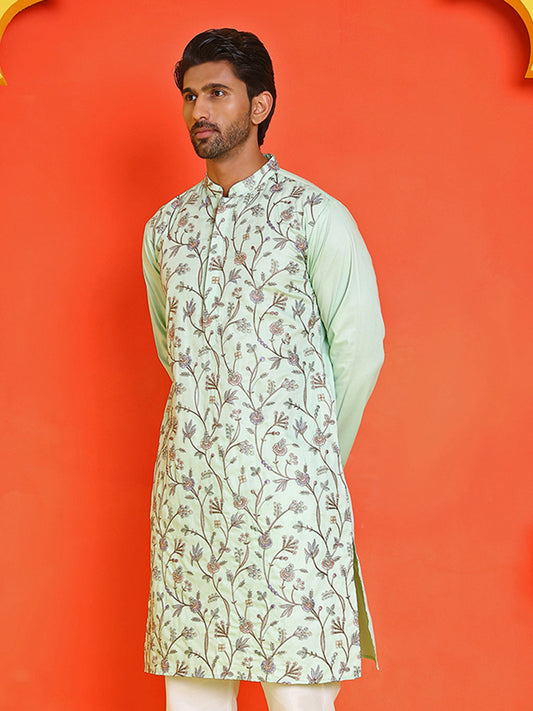 Floral Embroidered Straight Kurtas ( KO 5236 Sky )