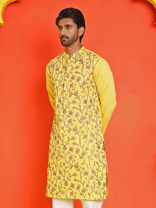 Floral Embroidered Straight Kurtas ( KO 5236 Yellow )