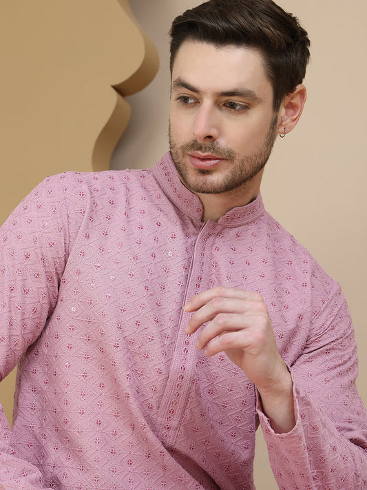 Embroidered Cotton Kurtas for Men ( KO 5244 Magenta )