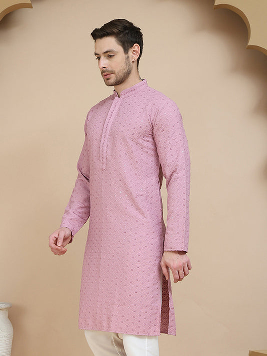 Embroidered Cotton Kurtas for Men ( KO 5244 Magenta )