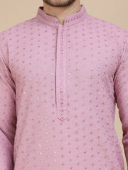 Embroidered Cotton Kurtas for Men ( KO 5244 Magenta )