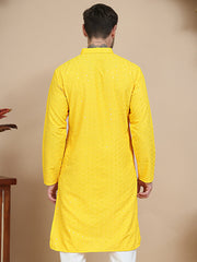 Embroidered Cotton Kurtas for Men ( KO 5244 Yellow )