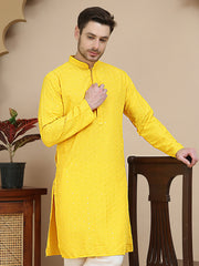 Embroidered Cotton Kurtas for Men ( KO 5244 Yellow )