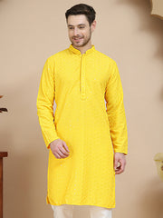 Embroidered Cotton Kurtas for Men ( KO 5244 Yellow )