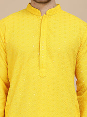 Embroidered Cotton Kurtas for Men ( KO 5244 Yellow )
