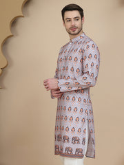 Printed Silk Blend Straight Kurtas for Men ( KO 5251 Grey )