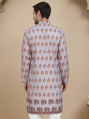 Printed Silk Blend Straight Kurtas for Men ( KO 5251 Grey )