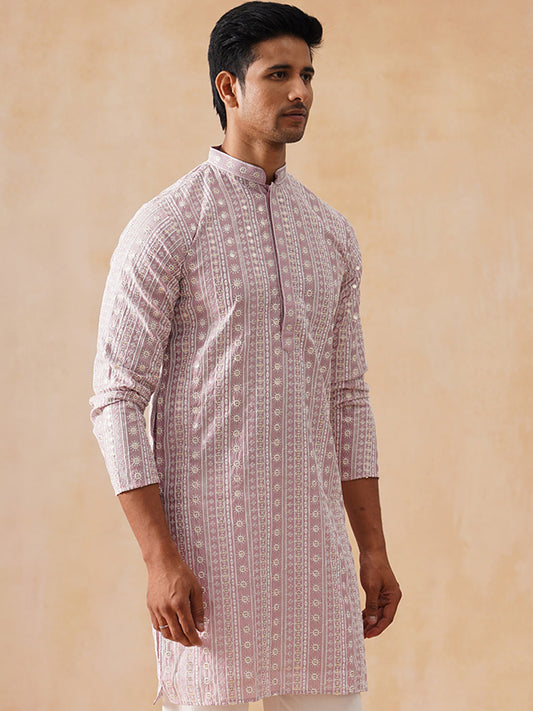 Pink Kurta with White Thread Embroidery ( KO 5280 Magenta )