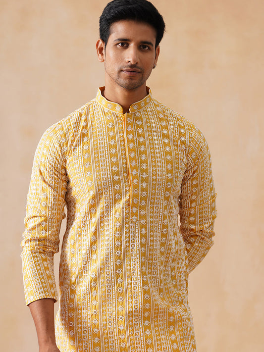 Sunshine Mustard Kurta with White Thread Embroidery ( KO 5280 Mustard )