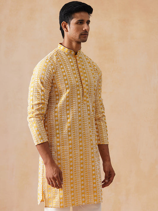 Sunshine Mustard Kurta with White Thread Embroidery ( KO 5280 Mustard )