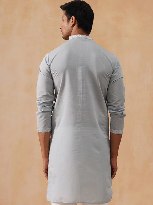 Embroidered Mirror Work Kurta Pyjama ( KO 5286 Grey )