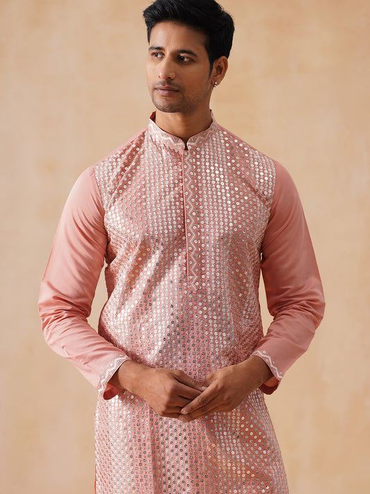 Embroidered Mirror Work Kurta Pyjama ( KO 5286 Pink )