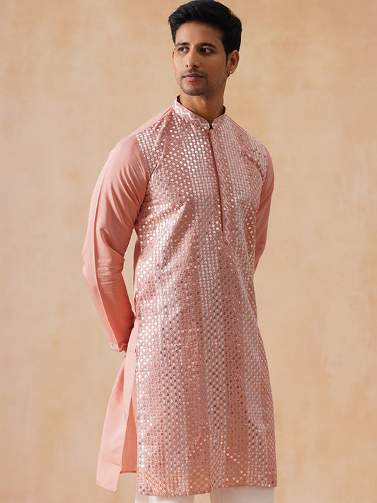 Embroidered Mirror Work Kurta Pyjama ( KO 5286 Pink )