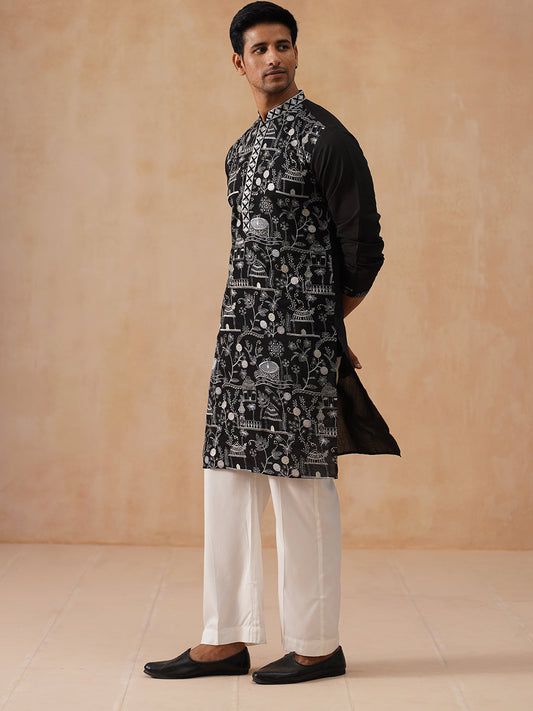 Silk Blend Embroidered Kurtas ( KO 5288 Black )