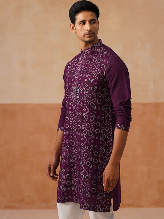 Ethnic Kurtas in Luxurious Silk Blend ( KO 5295 Purple )