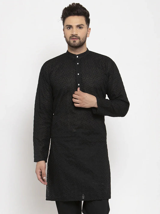 Men Black Chikan Kurta Only ( KO 561 Black )